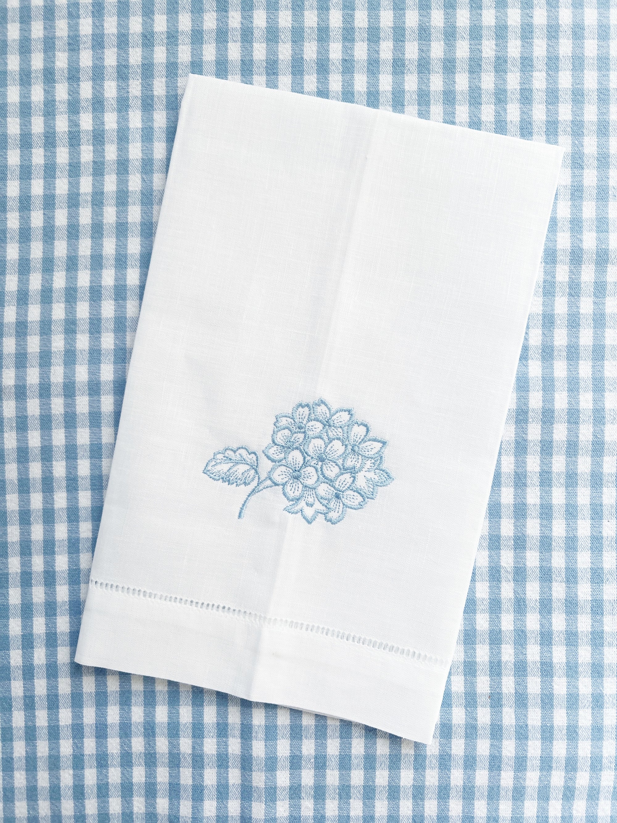 Embroidered Blue Hydrangea Linen Guest Towel for Southern Hostess