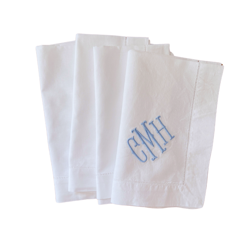 Custom Embroidered Fishtail Monogrammed Linen Dinner Napkins
