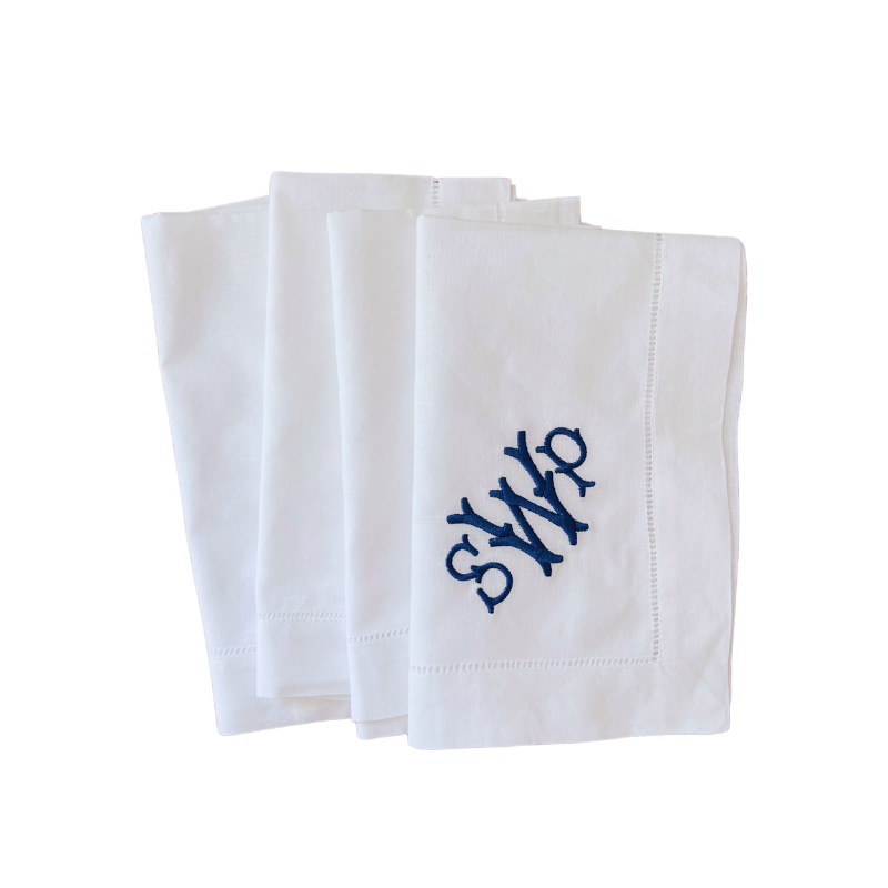 Custom Embroidered Three Initial Branches Monogrammed Dinner Napkins