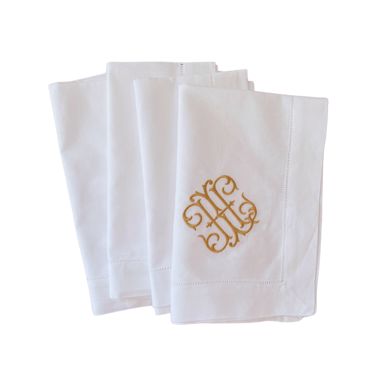 Custom Embroidered Two Initial Monogram Couture Linen Dinner Napkins
