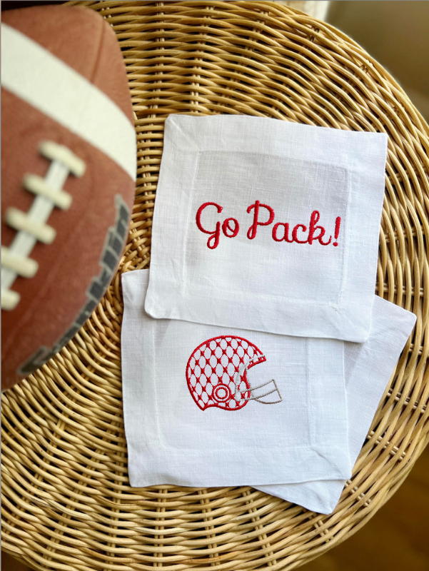 Custom Football Team Linen Cocktail Napkins 