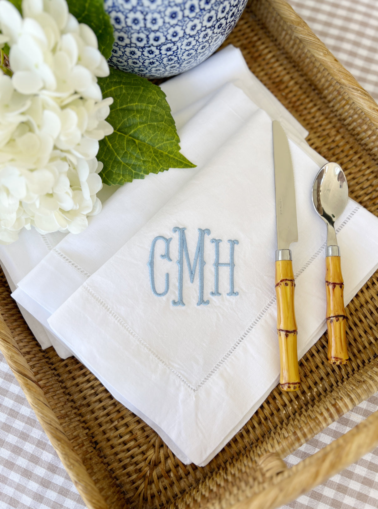 Custom Embroidered Fishtail Monogram Personalized Dinner Napkins