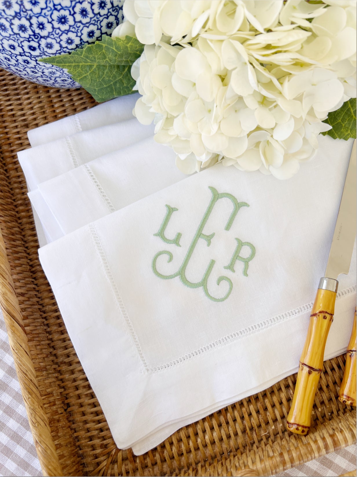 Custom Embroidered Monogrammed Linen Dinner Napkins
