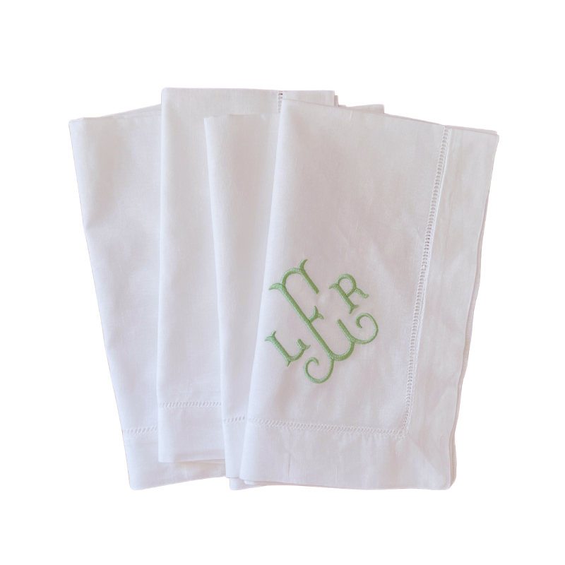 Custom Embroidered Three Initial Monogrammed Dinner Napkin Set
