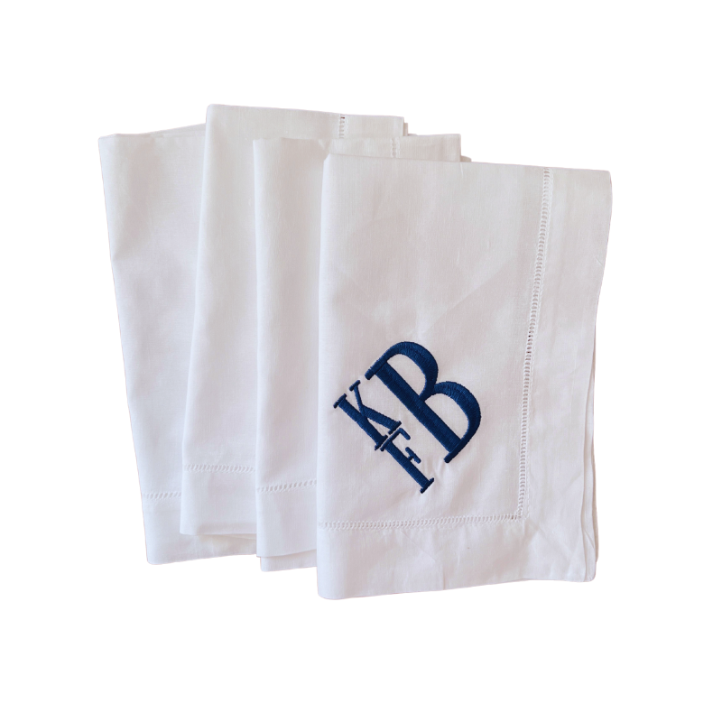 Embroidered Custom Three Initial Stacked Monogram Linen Dinner Napkins