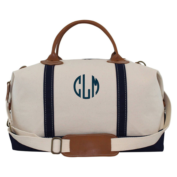 Monogrammed Natural Canvas Weekender Travel Bag