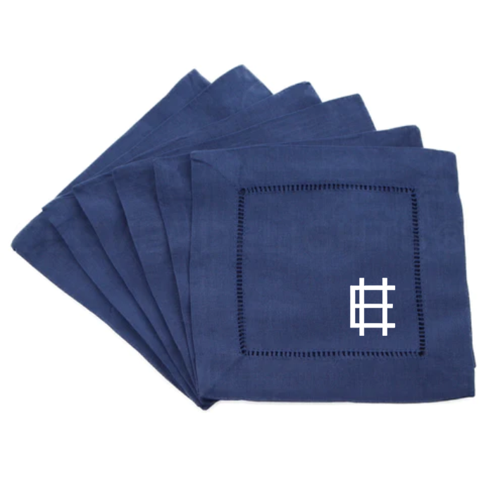 Monogrammed Navy Linen Cocktail Napkins for HIm