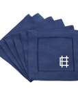 Monogrammed Navy Linen Cocktail Napkins for HIm