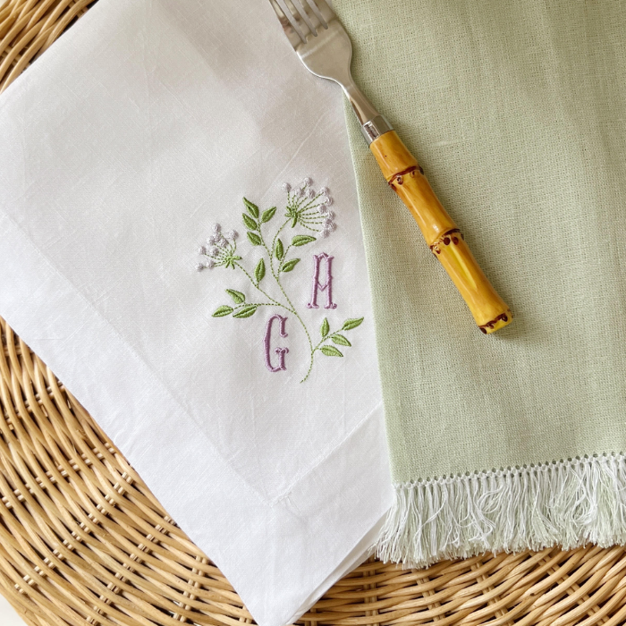 Monogrammed Viburnum Dinner Napkins