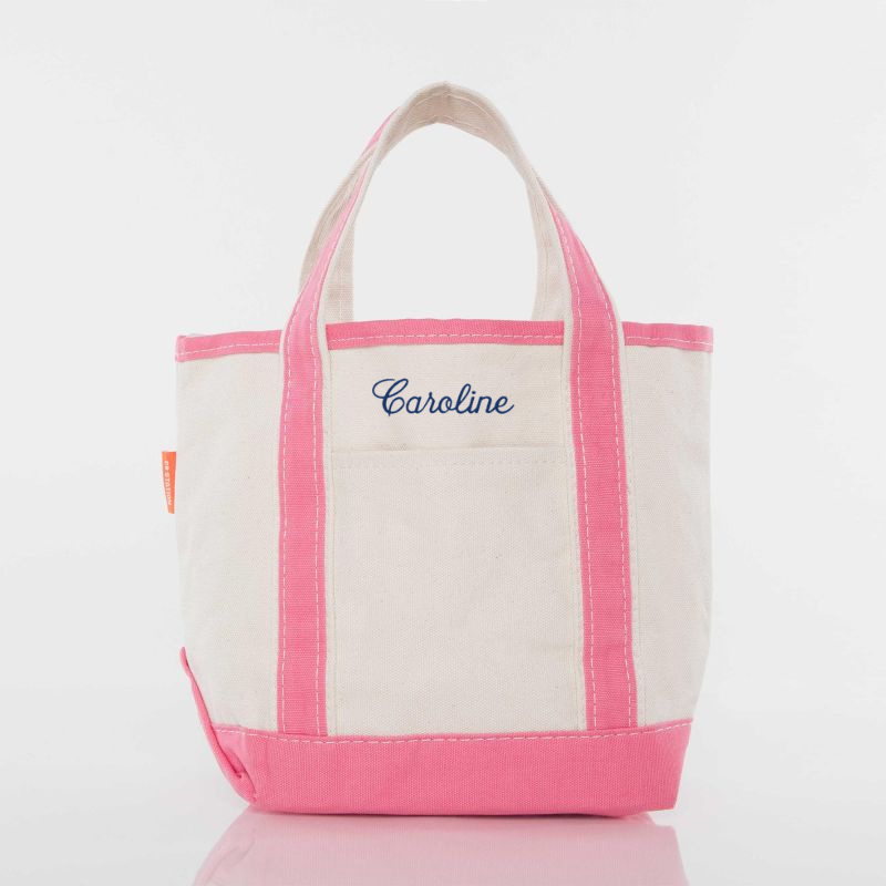 Monogrammed Pink Trim Canvas Tote bag for needlepoint projects