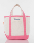 Monogrammed Pink Trim Canvas Tote bag for needlepoint projects