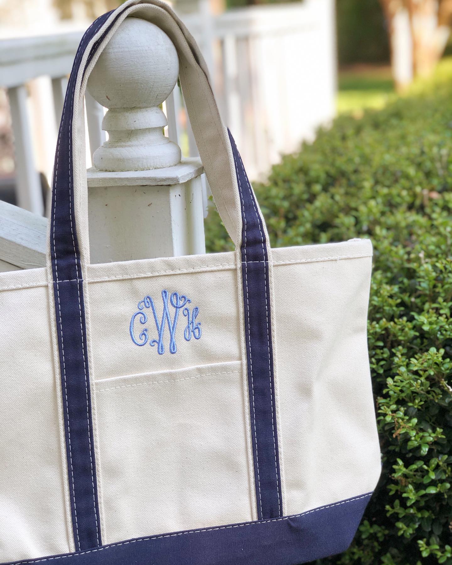 navy trim canvas boat tote embroidered monogram