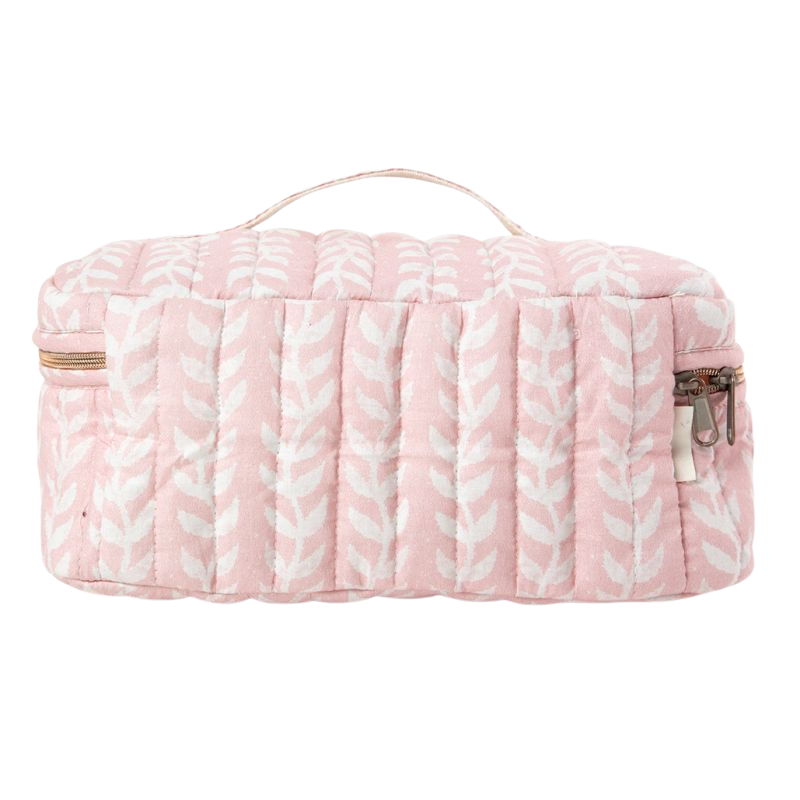 Quilted Pink Block Print Train Case, Monogrammed