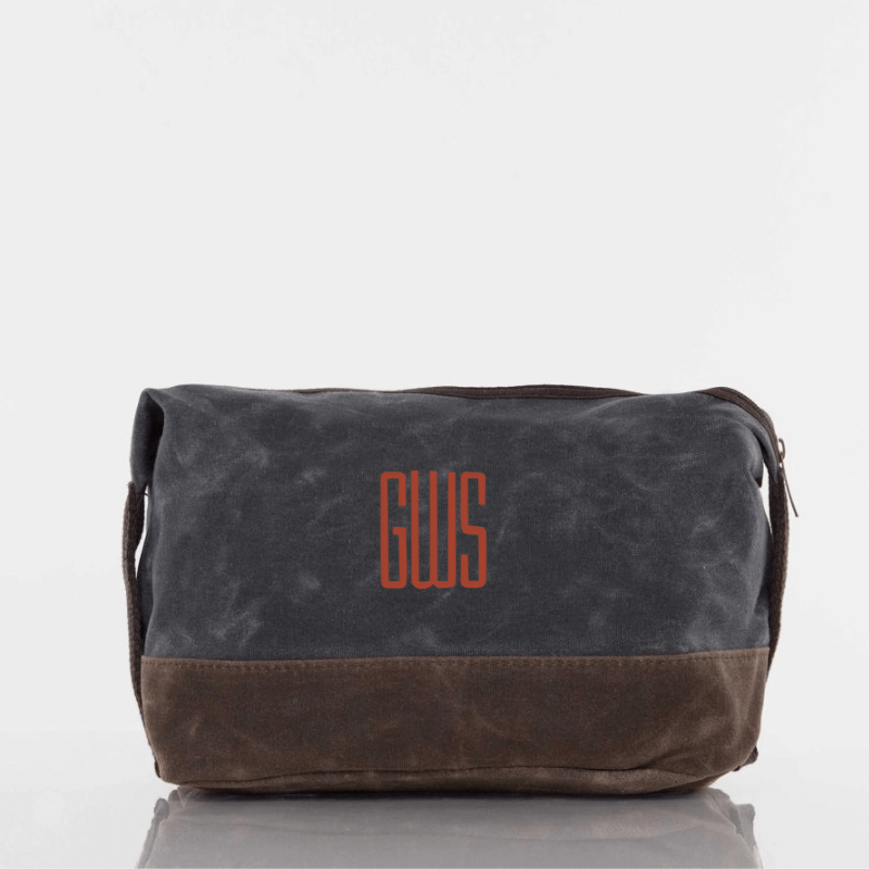 Waxed Canvas Dopp Kit for Guys, Personalized