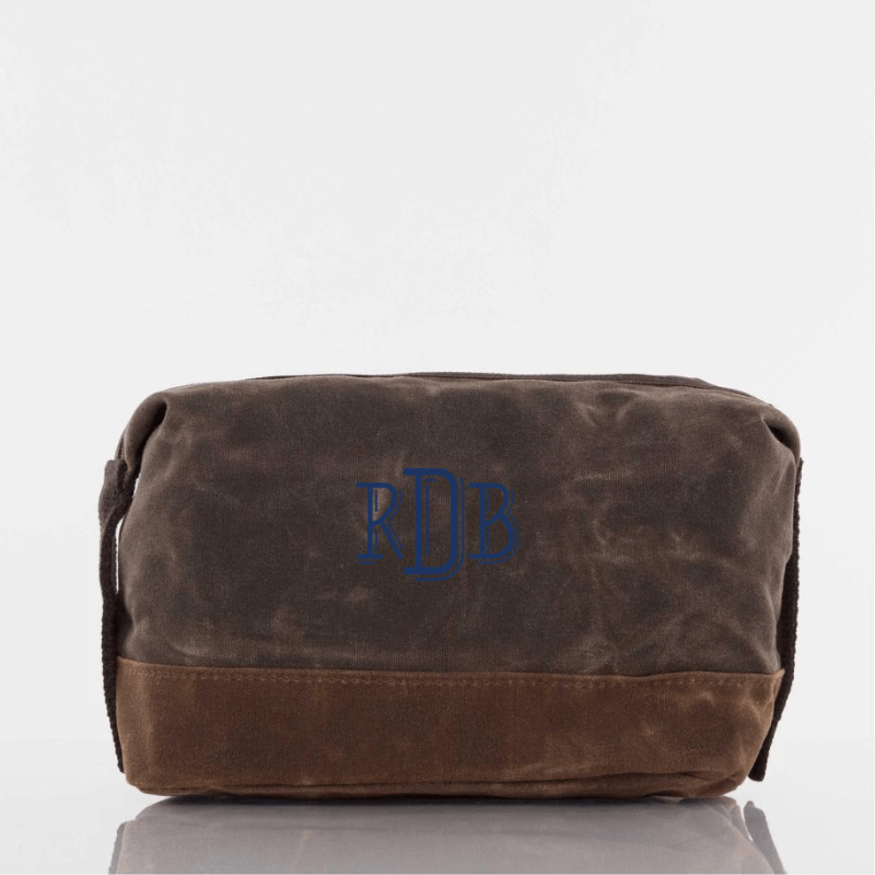 Waxed Canvas Toiletry Travel Bag for Guys Embroidered