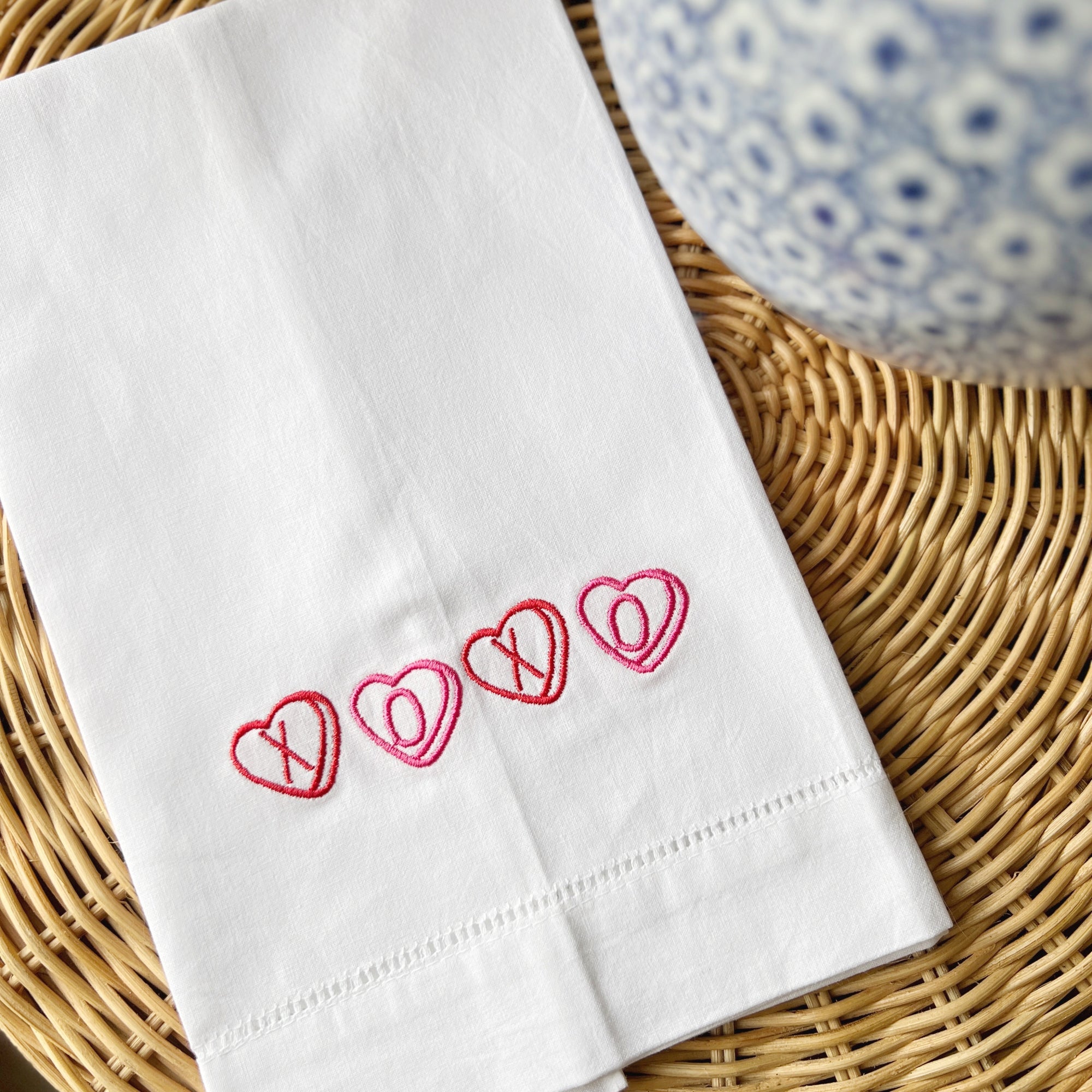 xoxo conversation heart tea towel