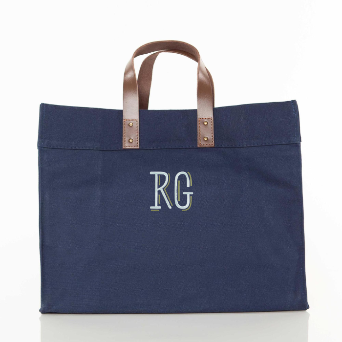 personalized canvas tote bag with leather handles