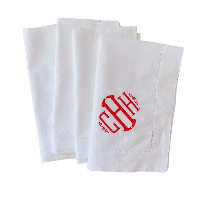 Embroidered Custom Three Initial Monogram Linen Dinner Napkins