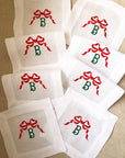 Bow Embroidered Linen Cocktail Napkin Set