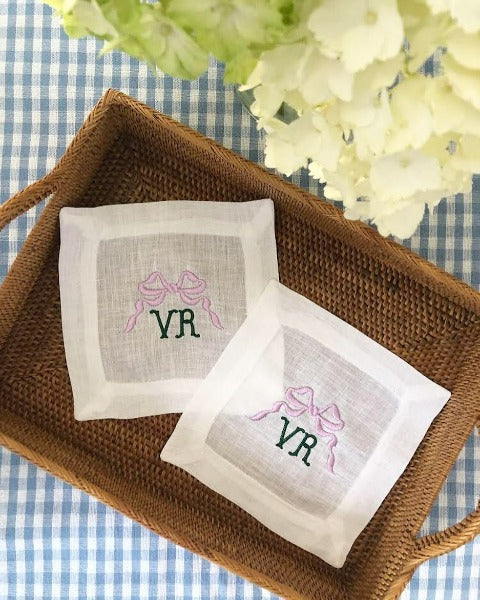 Bow Monogram Linen Cocktail Napkins