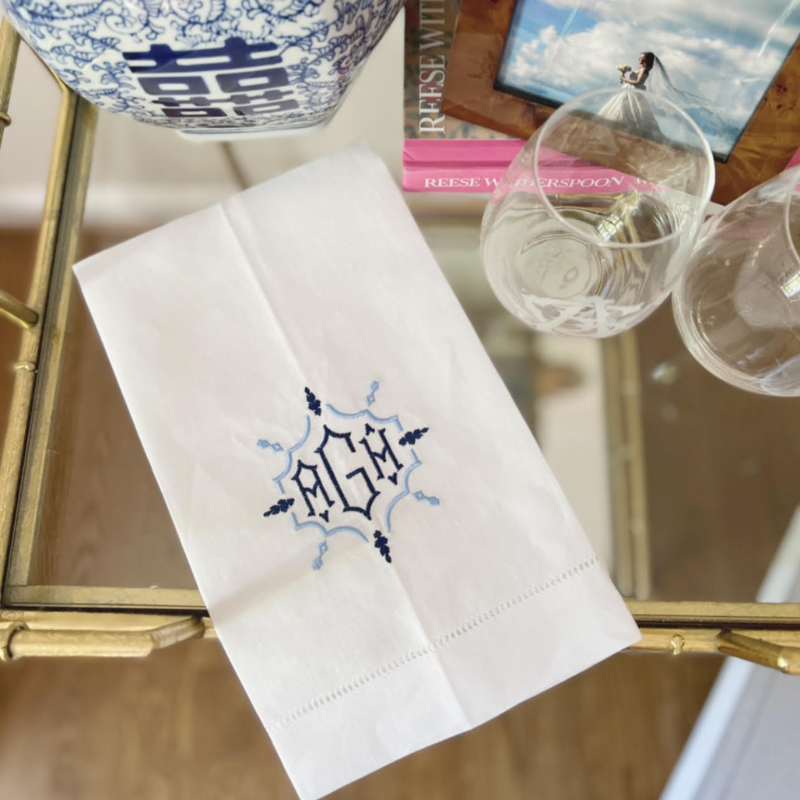 Chinoiserie Monogrammed Linen Hand Towel