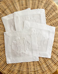 White Monogrammed Linen Cocktail Napkins