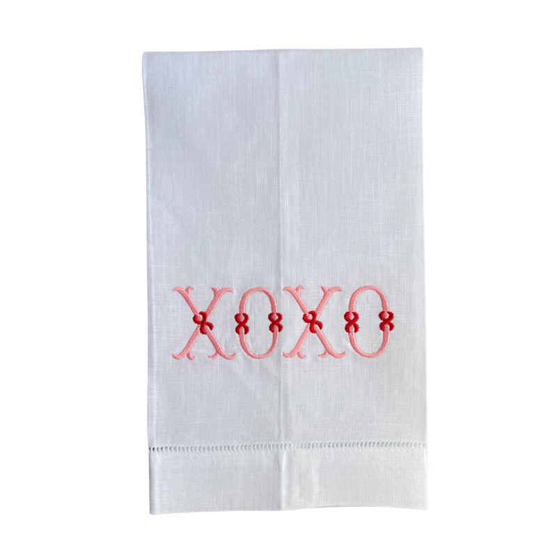 Embroidered XOXO Linen Tea Towel for Valentine's or Galentine's Day Gift