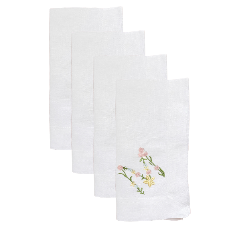 Floral Alphabet Embroidered Linen Dinner Napkin Set