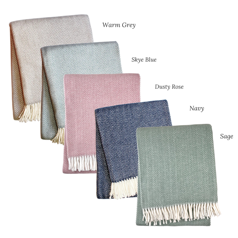 Herringbone Plush Throw Blanket with Fringe