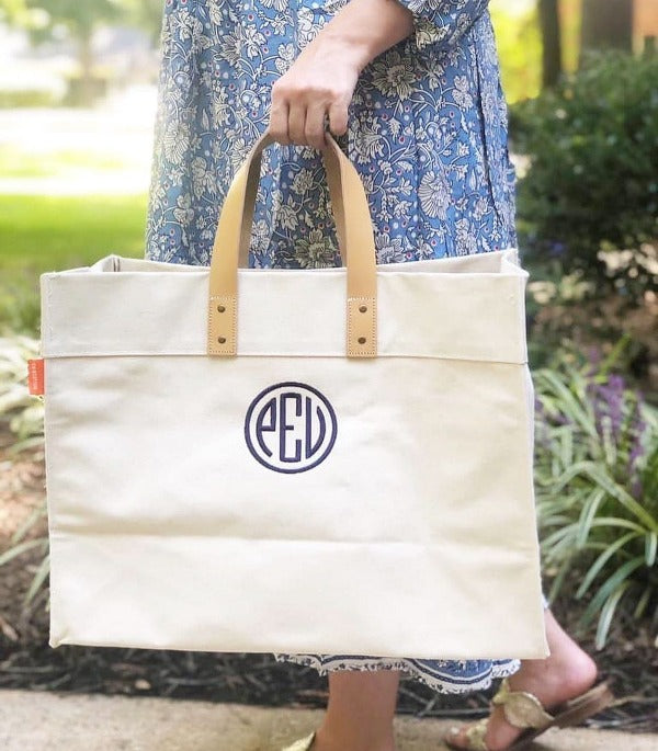Personalized Canvas Tote Bag with Leather Handles (2 Color Options)