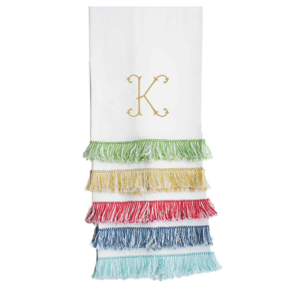 Monogrammed Linen Guest Towel with Fringe