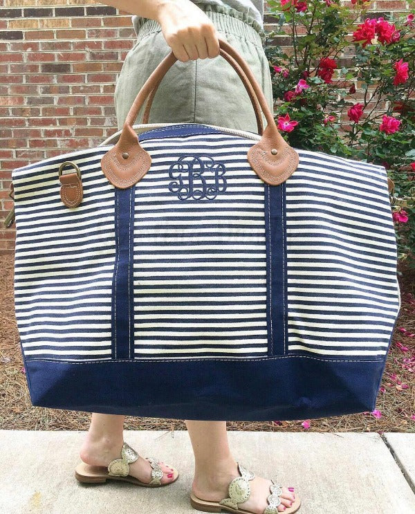 Monogram Striped Weekender Duffle Bag