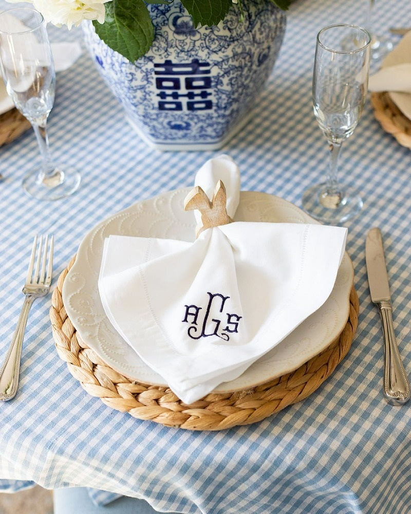 Monogrammed White Linen Dinner Napkins 