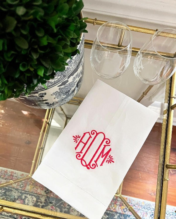 Monogrammed White Linen Guest Towel