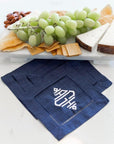 Monogram Navy Blue Linen Cocktail Napkins