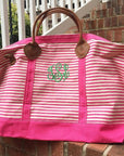 Pink Stripe Monogrammed Weekender Bag, Embroidered