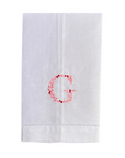 Pink and Red Floral Embroidered Initial Tea Towel 