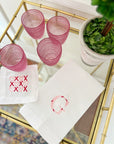 Pink and Red Linen Tea Towel and Cocktail Napkin set for Valentine's Day bar cart