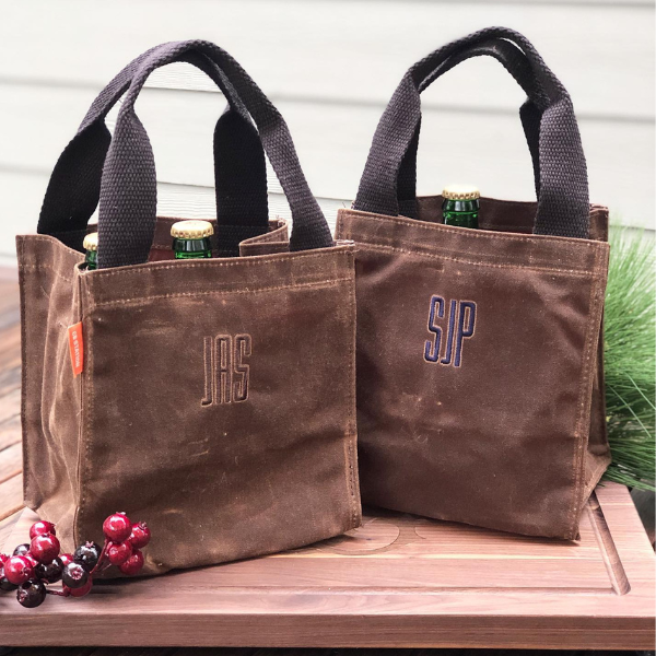 Waxed Canvas Men's Beer Tote with Initials